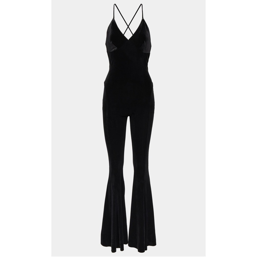 Norma Kamali Velvet Fishtail Jumpsuit Black S/36 Backless Adjustable Straps - Picture 6 of 14